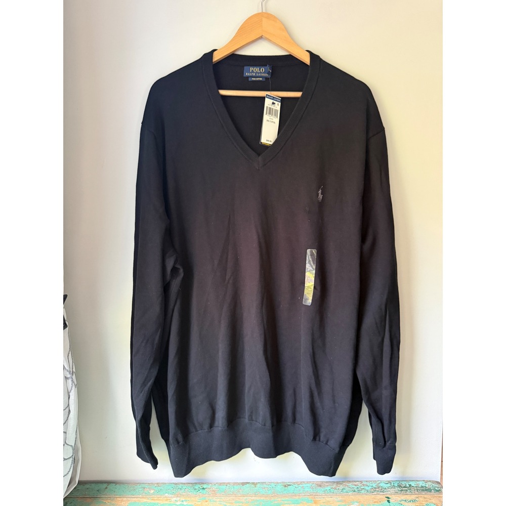 NWT Polo Ralph Lauren V-Neck Sweater men 3XLT Pima Cotton black business casual